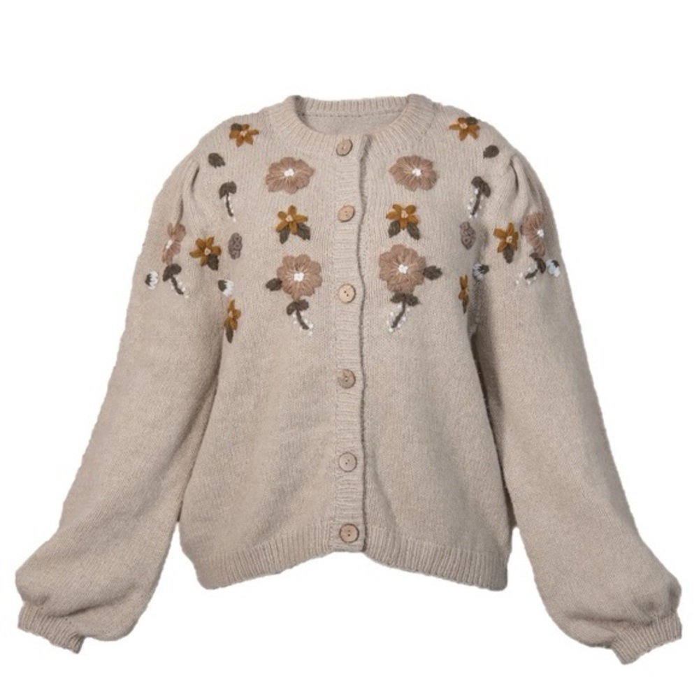 Shirley Bredal | Women’s Floral Cardigan | Linen | Merino Wool | Hand Knitted